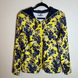 Foray Golf Womens Yellow Floral Full‎ Zip Hooded Performance Jacket Size Medium